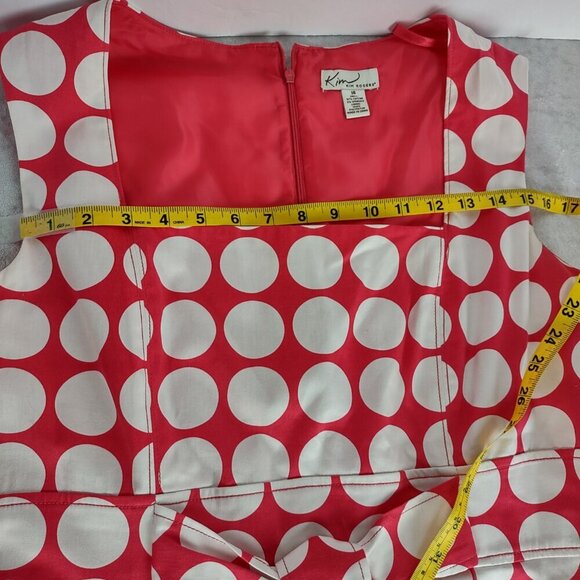 Kim Rogers Pink White Polka Dot Cotton Fit & Flare Sleeveless Belted Dress 16 - Picture 13 of 16